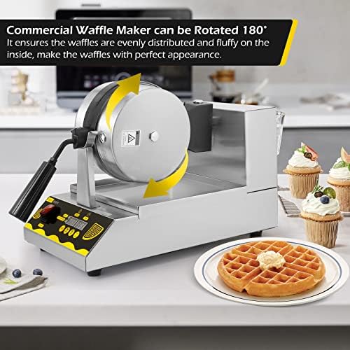 יצרנית וופל בלגי של Dyna מסחרית חכמה עגולה יצרנית וופל מסתובבת 180 ° Nonstick Flip Waffle מכונת ברזל