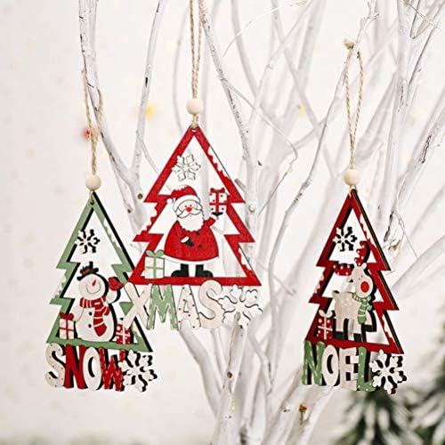 Duobesty Elk Decor 3 PCS עץ חג המולד קישוטים תלויים קישוטים עץ סנטה קלאוס שלג איש מתנה איילים תגי עץ