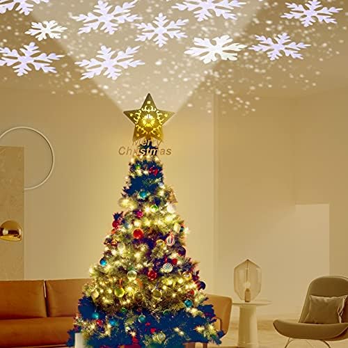 טופר עץ חג המולד של RNSSEZ מואר במקרן כוכב, LED מסתובב בעץ נצנצים תלת מימד לעץ חג המולד, אורות קישוטים
