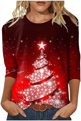 חולצות חג המולד לנשים לחולצת טריקו גרפית עץ חג המולד בתוספת גודל רופף מתאים צמרות טוניקה שרוול ארוך