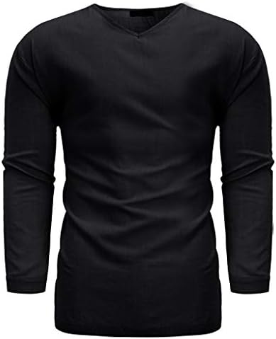 חולצות פשתן כותנה של UBST לגברים, סתיו 3/4 שרוול V צוואר צוואר חוף רופף בתוספת חולצות טריקו מזדמנים