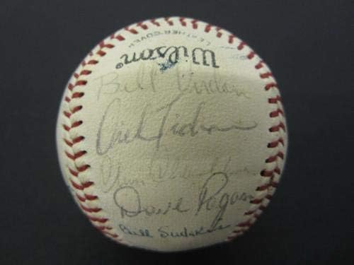 1974 ניו יורק ינקיס ת'ורמן מונסון הקבוצה חתמה על בייסבול 15+ חתימות PSA COA - כדורי בייסבול עם חתימה