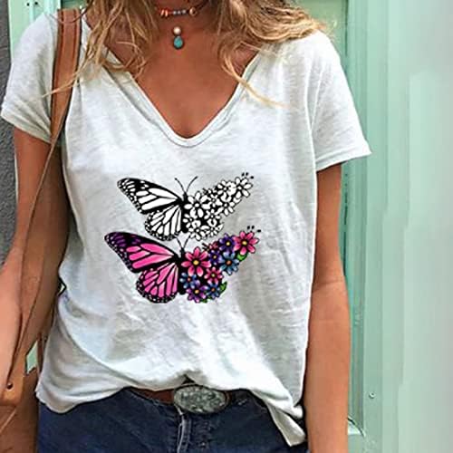 Blusa de Manga Corta Para Mujer Camiseta 2023 Con Estampado de Mariposas Camisetas con Cuello en v Camiseta