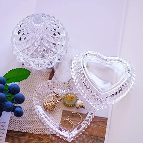 קבילוק קריסטל זכוכית לב בצורת אחסון תיבת בולט תכשיטי תיבת סוכריות קופסא עם מכסה
