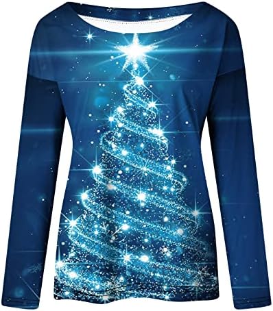 חג המולד 3/4 חולצות שרוול לנשים נופלות צמרות מזדמנים הדפס עץ עץ עץ עגול חולצות טירט חולצות סוודאות רופפות