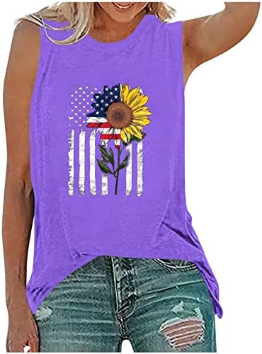 תפיסתה הרביעית ביולי גופיות נשים דגל אמריקאי דגל מודפס ללא שרוולים חולצות קיץ מזדמנים חולצות חולצות