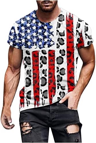 גברים שורשים גברים גדולים וגבוהים חולצת דגל אמריקאית צוואר צוואר מזדמן שרוול קצר חולצות טייז פטריוטי