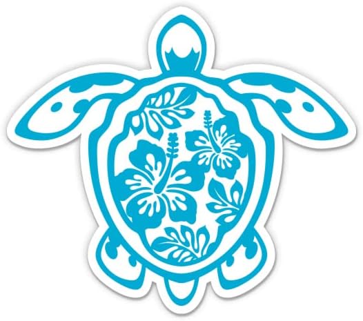 Turtle Hibiscus Maui מדבקה כחולה שחייה - מדבקת מחשב נייד בגודל 5 - ויניל אטום למים לרכב, טלפון, בקבוק