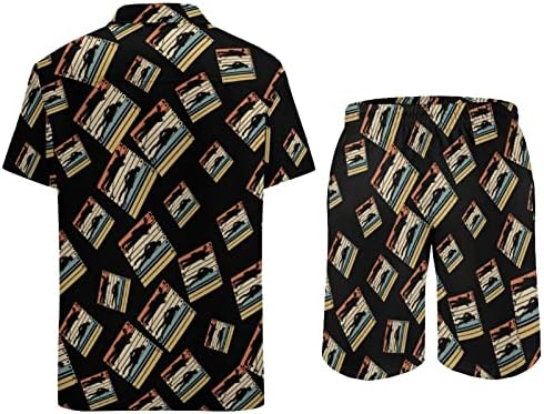 רטרו משנות השבעים של המאה העשרים מטבע יורה גברים 2 חלקים הוואי הגדר מכפתור חולצות שרוול קצר מכנסי חוף
