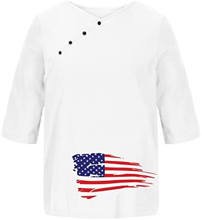 חולצות פעילות גופנית קיץ יום העצמאות נשים חצי שרוול צווארון כפתור צד פרחוני חולצות מודפסות למעלה