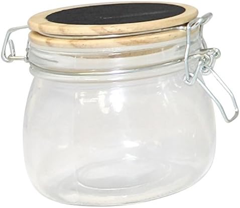 מוצרי בית גורמה צנצנת מיכל אחסון זכוכית עגולה עם מכסה עץ ולוח גיר, 17 עוז, שקוף