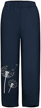 מכנסי קפרי מזדמנים לנשים כותנה כותנה פשתן קפרי צבע אחיד צבע ישר מכנסי טרנינג רחבים עם כיסים