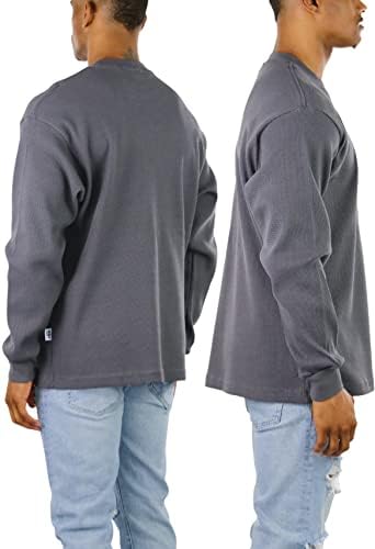 גברים של כבד או בינוני משקל פרימיום ופל תרמית ארוך שרוול צווארון עגול חולצה