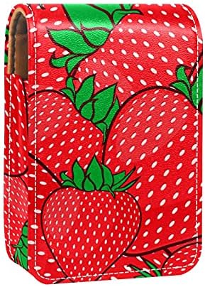 אדום תות דפוס גלוס מחזיק שפתון מקרה נייד איפור תיק נסיעות שפתון ארגונית מקרה עם מראה מיני שפתון תיבת