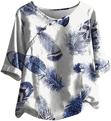 נשים קיץ מקרית חולצות טרנדי פרחוני הדפסת כפתור חולצה עגול צוואר חצי שרוולים חולצה רופף בכושר חולצות