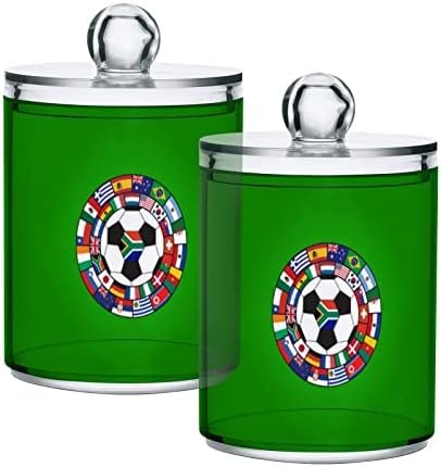 Yyzzh כדורגל צבעוני דגל לאומי על ירוק 2 חבילות QTIP מחזיק מתקן לכדור כותנה של כותנה כפפות עגול