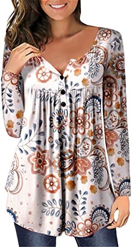 חולצות חמודות של נוקמופו לנשים צוואר כפתור מזדמן אופנה צוואר צוואר שרוולים ארוכים מודפסים חולצה רופפת