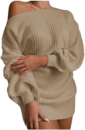 שמלת סוודר לנשים סתיו וחורף סקופ צוואר שרוול שרוול רופף שמלת סוודר בצבע אחיד אופנה יומיומית