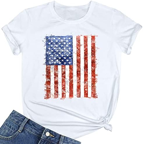 4 ביולי חולצות חולצות לנשים קיץ שרוול קצר חולצות טוניקות חולצות דגל אמריקאי פסים כוכבים חולצה למעלה