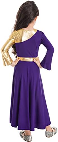 בנות אייסלור מתפרע על צבע זהב מתכת בלוק שבח שמלת ריקוד פולחן לירי ריקוד שמלת טוניקה שמלת לבוש ארוך לבגדי