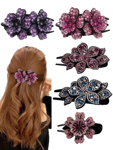 5 מחשבים פרחים כפולים ריינסטון שיער שיער מפואר שיער דקורטיבי קליפ אביזרים לשיער לנשים קישוטי שיער גבישים