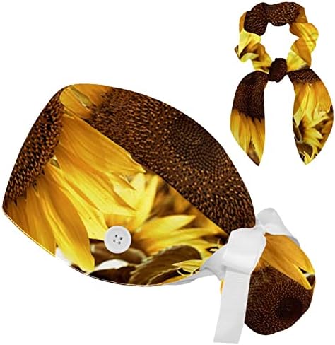 חמנית Helianthus Blossom Bloom פרחים כובע כירורגי עם כפתורים/שיער קשת משתרע לשיער ארוך