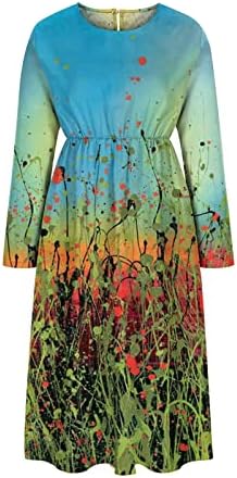 שמלות נוקמופו לנשים 2022 הדפס פרחוני מזדמן הדפס פרחוני ארוך שרוול V-צווארון שמלת נדנדה שמלת קוקטייל