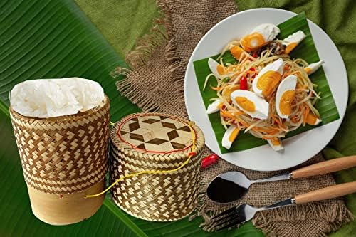 שמים במבוק דביק אורז הגשת סל בעבודת יד קראטיפ מיכל תאילנדי לאוס מארג מסורתי נצרים מבוסס נסיעות