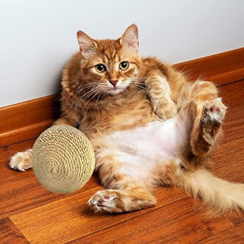 Nuatpetin Pet Cat Cat Sisal Ball צעצוע עם ג'ינגל, 4 כדור גירוד גדול של חתול כדורים מהנים חתלתול צעצועים