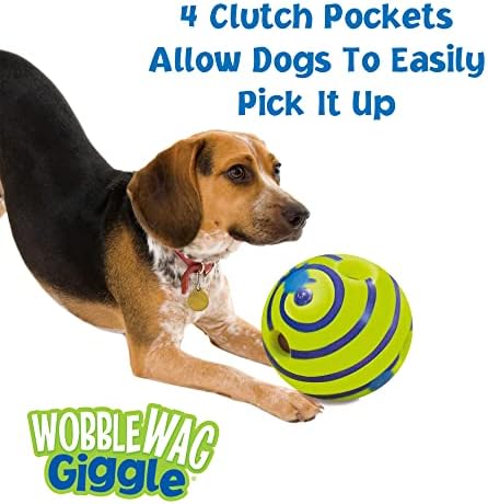 WOBBLE WAG GIGGLE BALL, צעצוע כלבים אינטראקטיבי, צלילי צחקוק מהנים כאשר הם מגולגלים או מטלטלים, חיות