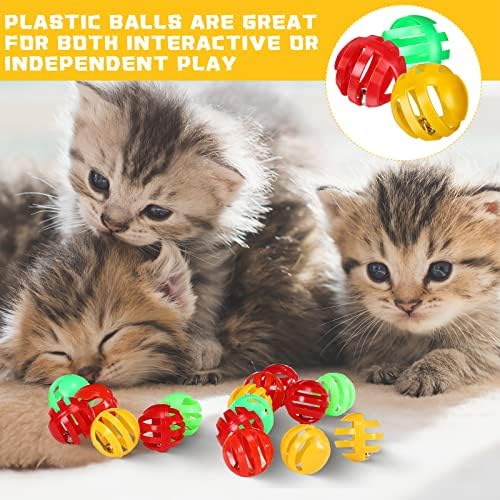 100 יחידות חתול צעצועי כדורי עם פעמוני אקראי צבע מגוון חתול כדורי צעצועים לחתולים מקורה, מחוררת כדורי