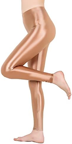 מכנסי יוגה במותניים גבוהות של FLDY של נשים בקרת בטן שמן מבריק חותלות ספורט חותלות ללא כף רגליים מנצנצים