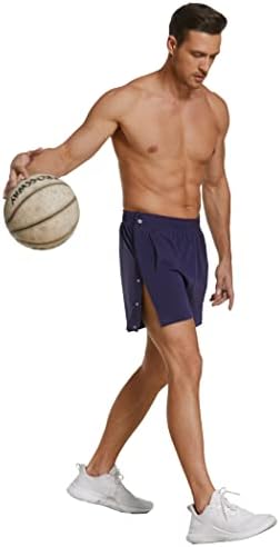 מכנסיים קצרים של Deyeek Dealaway לגברים מכנסי כדורסל אתלטי כפתורים עם כיסים עם מכנסי ניתוח פתוח