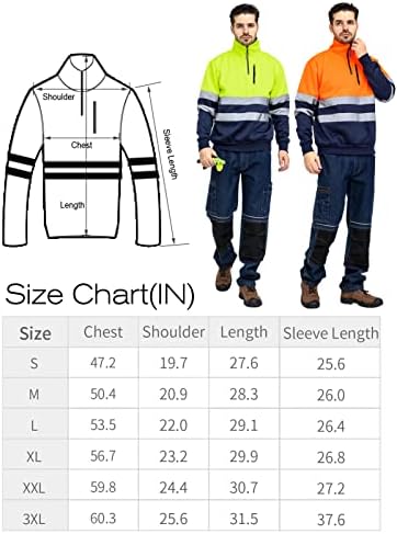 רעיון לעבודה בטיחות גבוהה בטיחות סווטשירט רפלקטיבי לגברים ASIN Class 2 HI VIS 1/4 בגדי עבודה רוכסנים