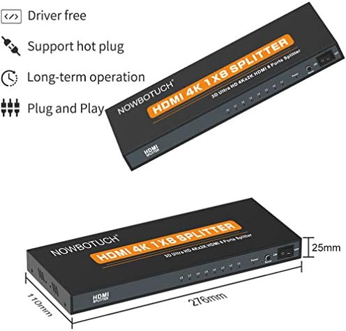 Nowbotuch 1x8 HDMI Splitter 8 יציאה 1 ב 8 מתג HDMI 1 יציאה 1 ל 8 HDMI תצוגת כפילות/מראה מפצל מופע
