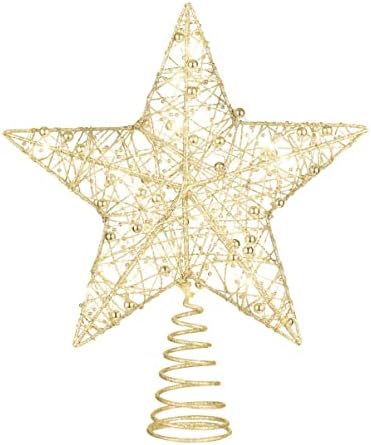 טופר עץ חג המולד נוצץ נוצץ, טופר עץ מואר בכוכב זהב לקישוטי עץ חג המולד, עיצוב מקורה מסיבת חג, 9.8 x