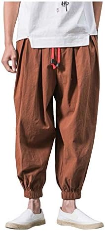 מכנסי הרמון של XXBR לגברים, כותנה פשתן כותנה רחבה היפי רחבה רגל אלסטית קרן מותניים ג'וג'רים מכנסיים